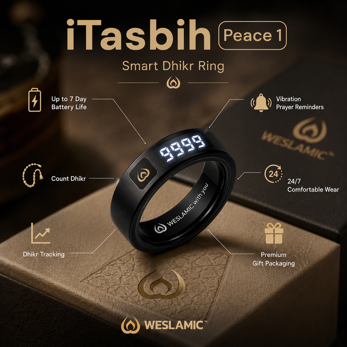 Kelvior Smart Zikr Ring – smart call and message notifications